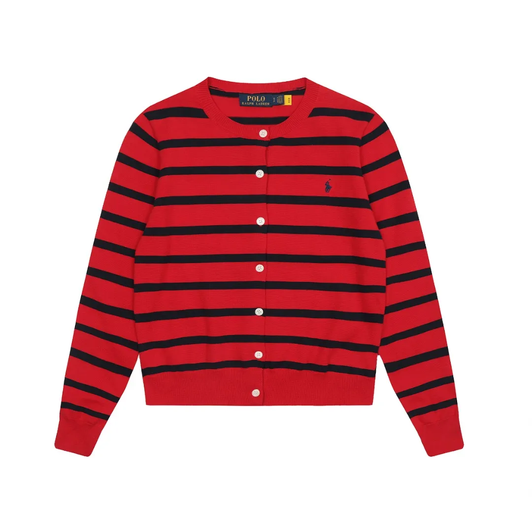 🅿️190 "Top quality" Style number: DS011# [Ralph Lauren jacquard striped round neck basic pony embroidered logo knitted cardigan long sleeves] ✅Ralph Lauren classic basic versatile plain striped jacquard knitted cardigan long-sleeved small jacket ✅Main supplier platform live broadcast Wholesale entities ✅ZP quality 1:1 pattern making Scan the code to enter the GF website Counter quality ✅Detailed quality The only one in Guangzhou Imported quality cotton yarn Mainly high-end, cost-effective, good quality, no need to say more ✅The version restores the original version, loose, comfortable and stress-free, simple is high-end, classic is timeless ✅The upper body is simple and easy to match, a must-have for goddess ootd. Good-looking clothes are never picky. A must-have in the goddess' wardrobe. Size: S-XL Color: navy blue red